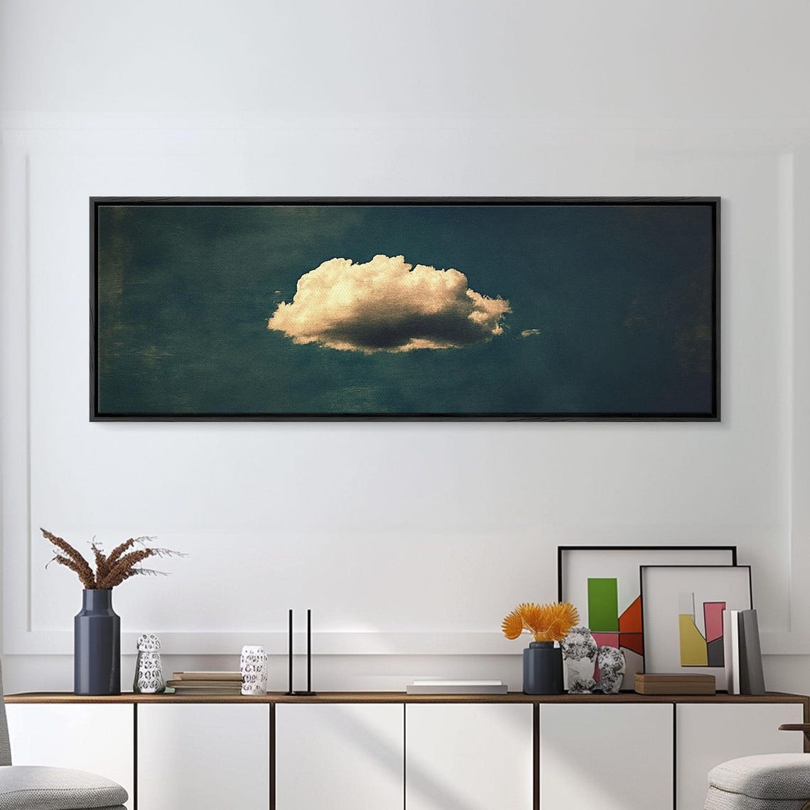 The Lonely Cloud Framed Print Vintage Moody Cloud Wall Art Single Cloud In A Blue Sky Vintage Above Bed Boho Art