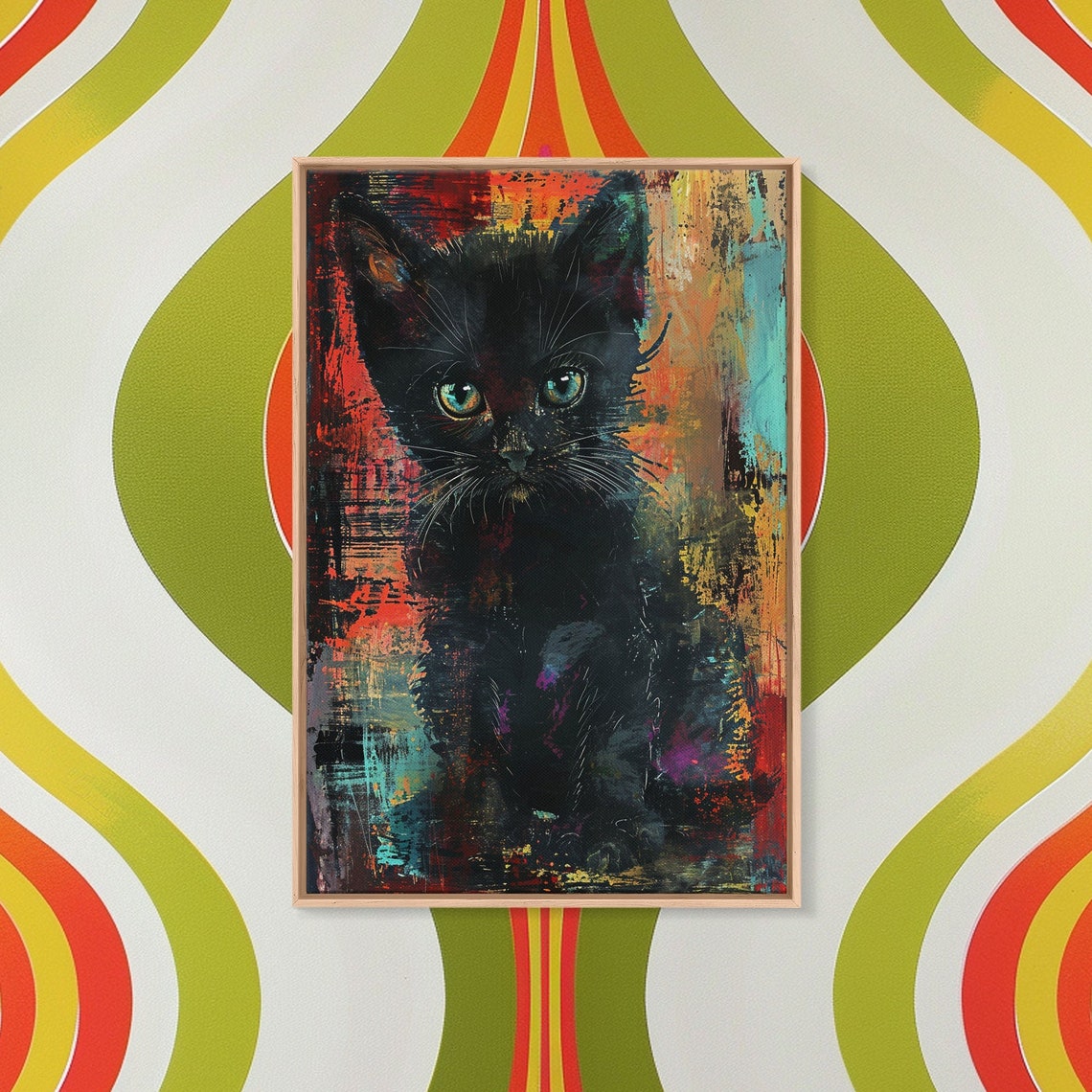 Black Kitten Abstract Painting Poster with Colorful Brushstroke Back - Image 5
