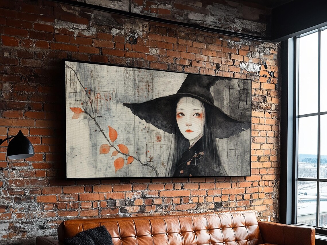 Wabi Sabi Witch Portrait Panoramic Japanese Ink Wash Framed Artwork Poster - Image 5