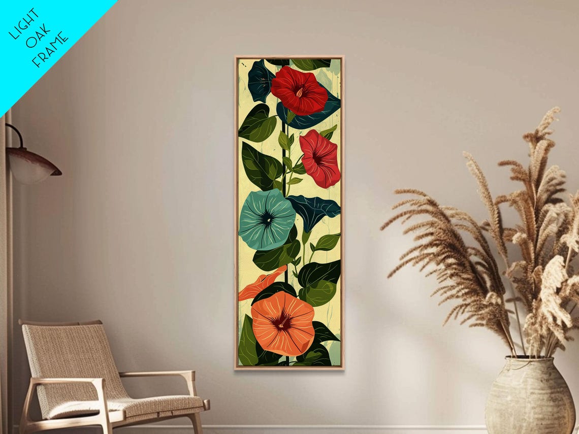 Japanese Morning Glory Vine With Red Teal Blossoms Ukiyo E Art Poster