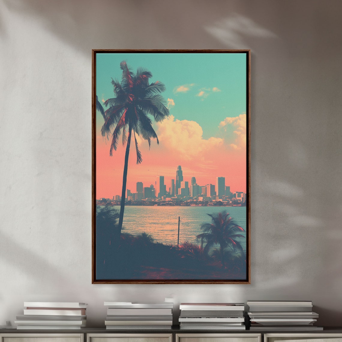 City Skyline Sunset Palm Trees Waterfront Pastel Photography Poster - Image 3