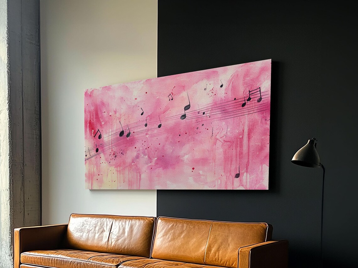 Music Notes Pink Watercolor Staff Melody Whimsical Song Decor Poster