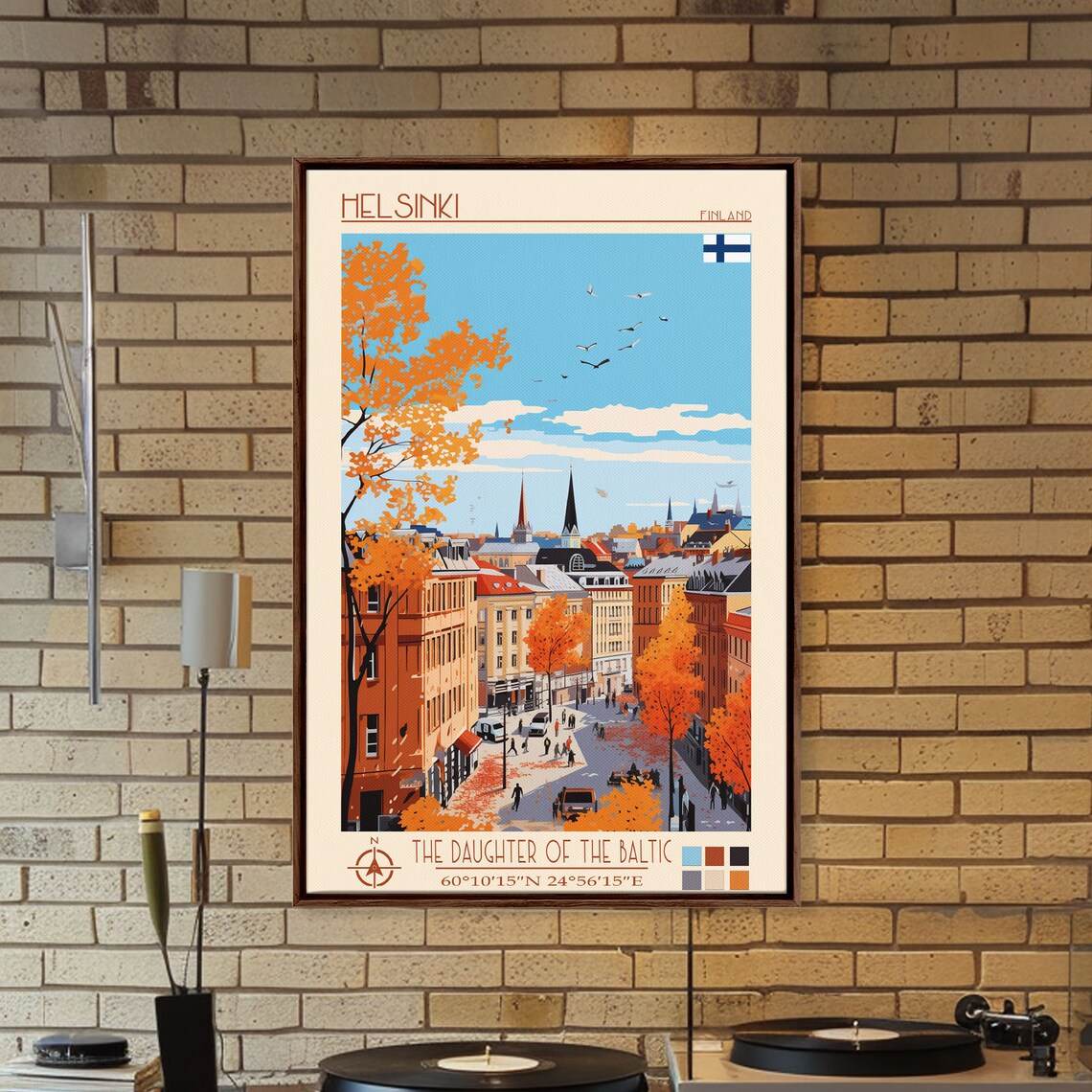 Helsinki Finland Autumn Street Fiery Orange Trees City View Poster - Image 4