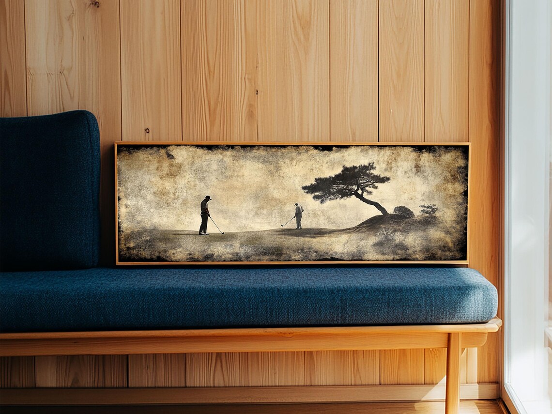 Vintage Golfers Landscape Art Print, Rustic Style - Image 2