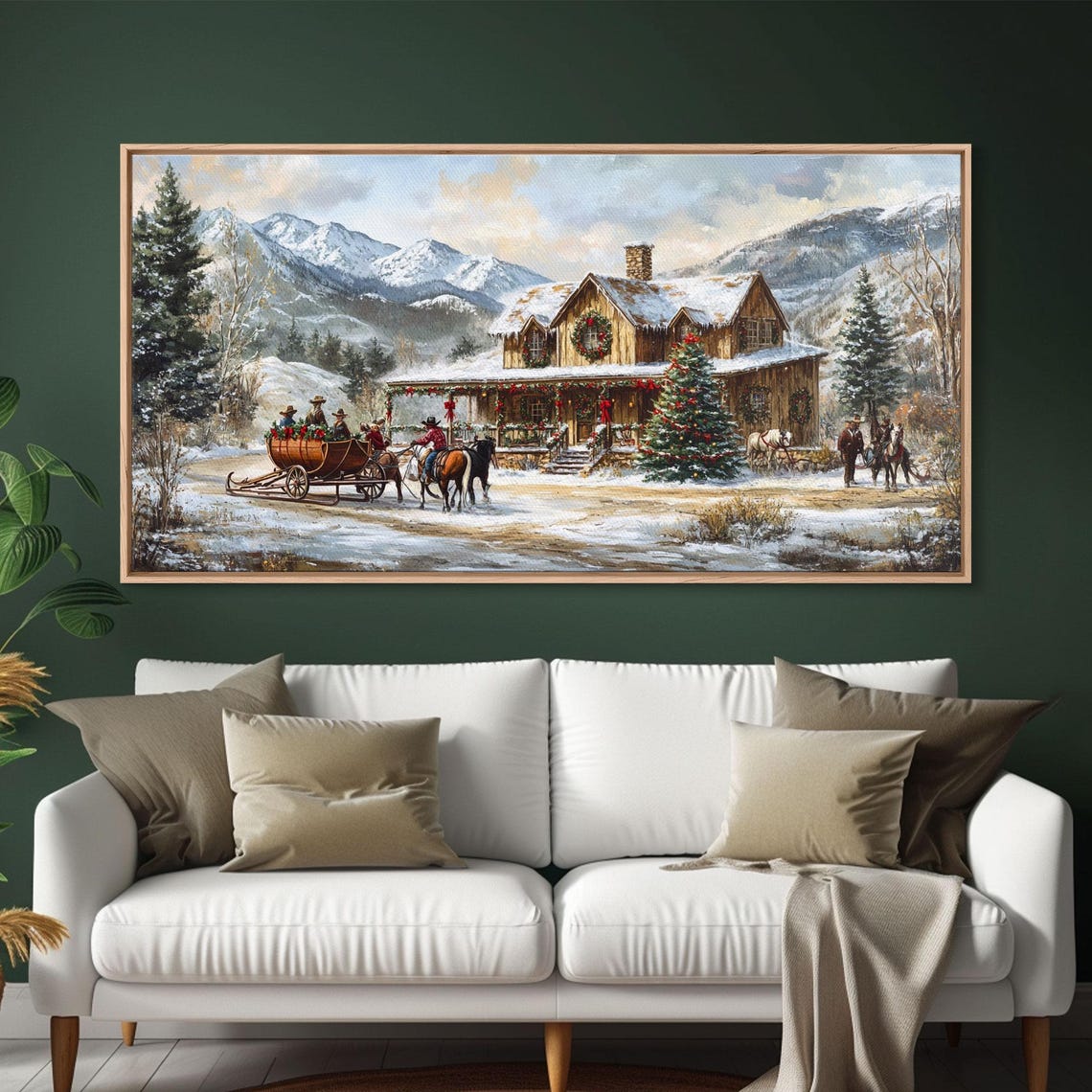 Mountain Lodge Christmas Horse Sleigh Rustic Winter Holiday Print - Image 4