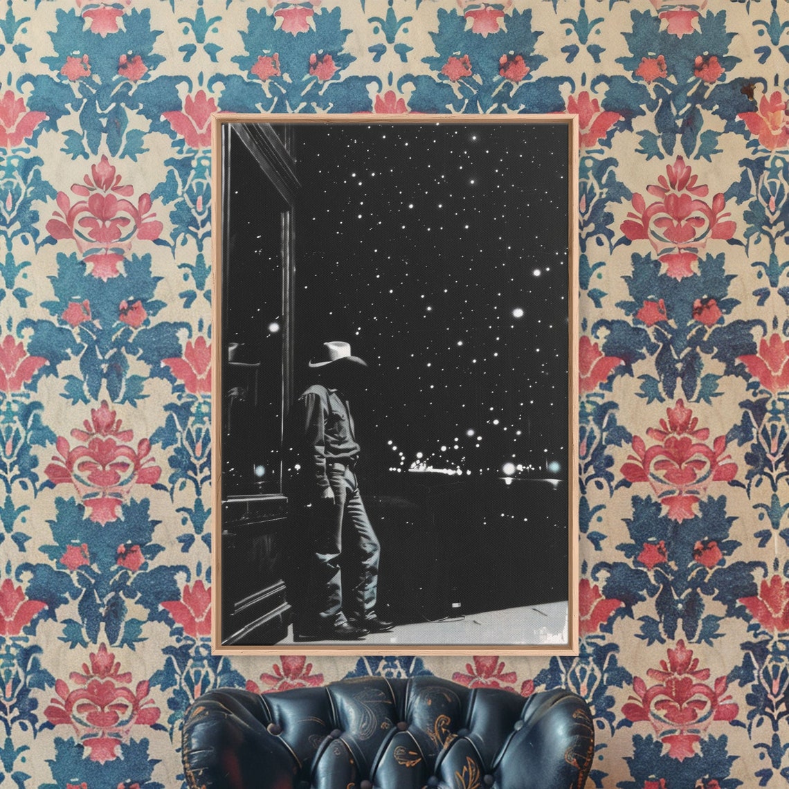 Cowboy Silhouette Gazing At Starry Night Sky Western Art Poster - Image 2