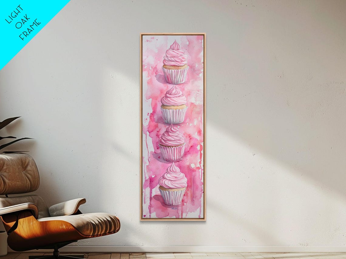 Pink Cupcakes Watercolor Stack Sweet Bakery Kitchen Art Poster - Image 6