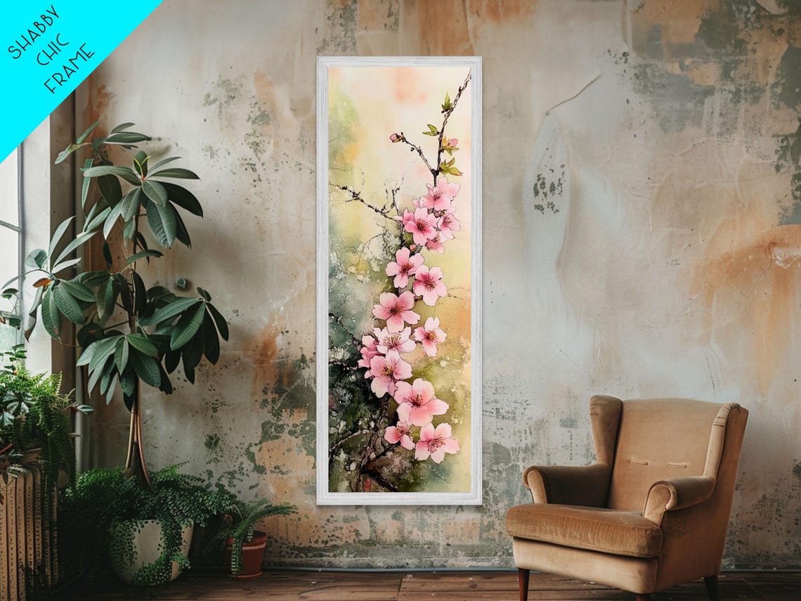 Blooming Pink Cherry Blossoms Japanese Spring Floral Watercolor Poster - Image 2