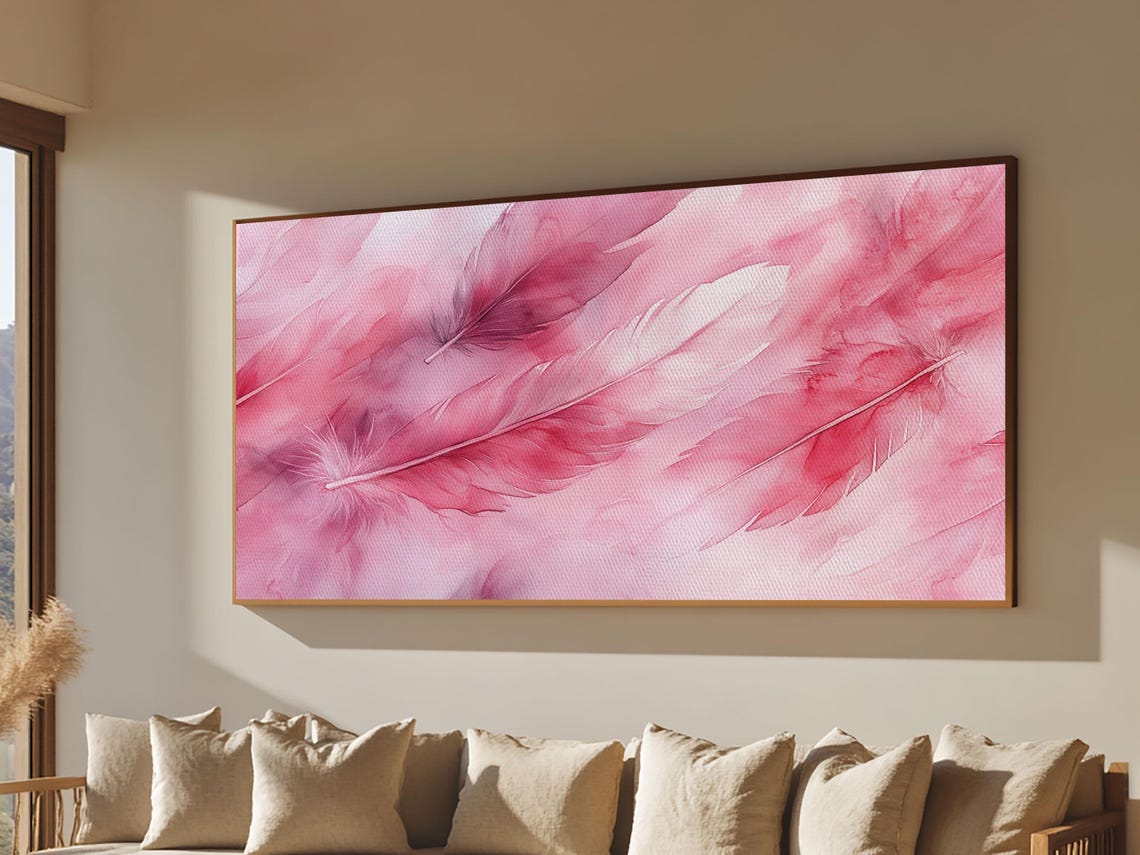 Soft Pink Feathers Watercolor Dreamy Boho Bedroom Minimalist Poster - Image 5