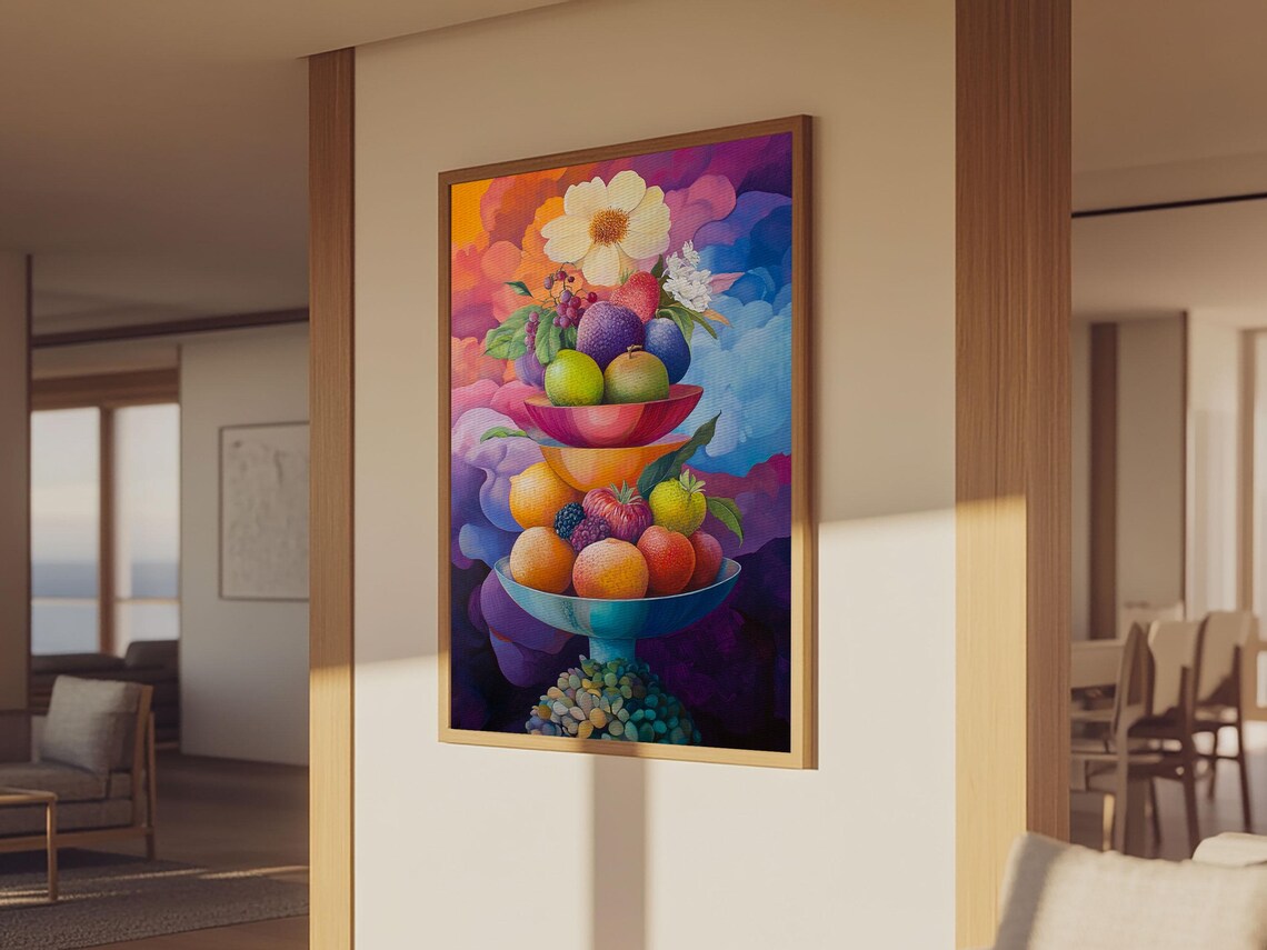 Colorful Fruit Bowl Still Life Art Print for Kitchen - Image 3