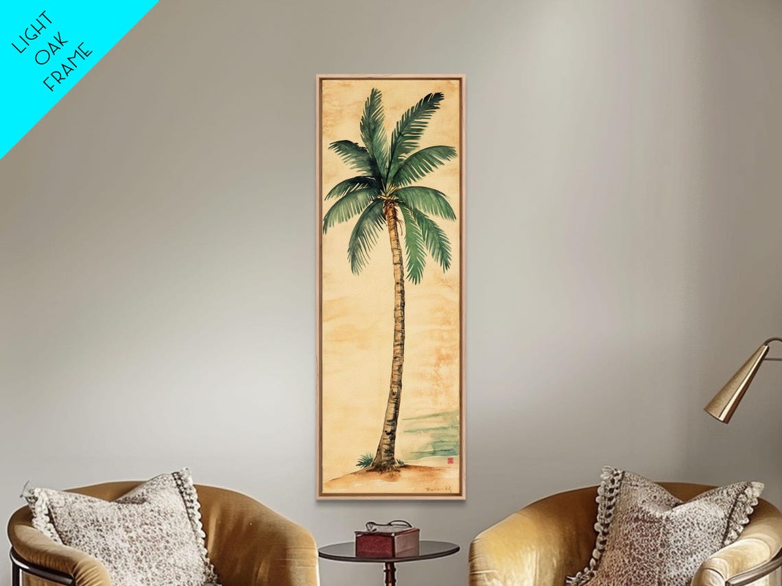 Tall Tropical Palm Tree Lush Green Fronds Warm Sunset Beach Art Poster - Image 5