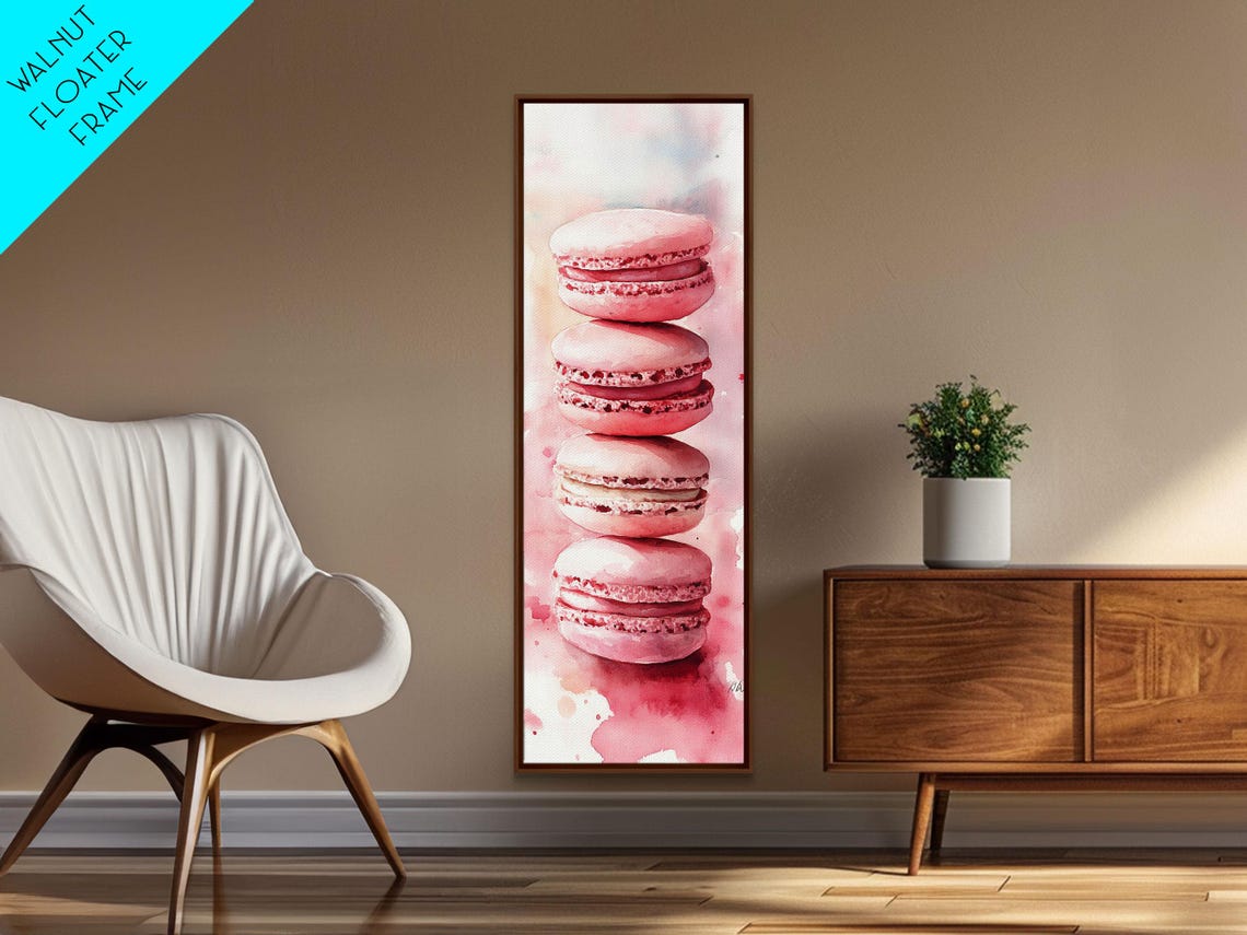 Stacked Pink Macarons Watercolor Whimsical French Kitchen Wall Art - Image 3