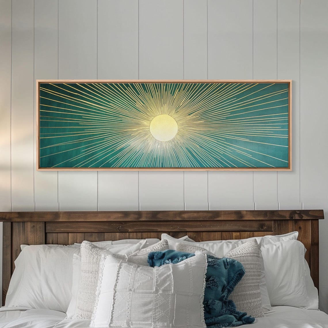 Art Deco Sunburst Emerald Green Gold Geometric Rays Wall Art Print - Image 5