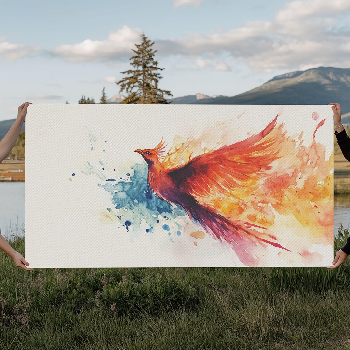 Phoenix In Flight Fiery Watercolor Bird Rising Inspirational Wall Art - Image 2