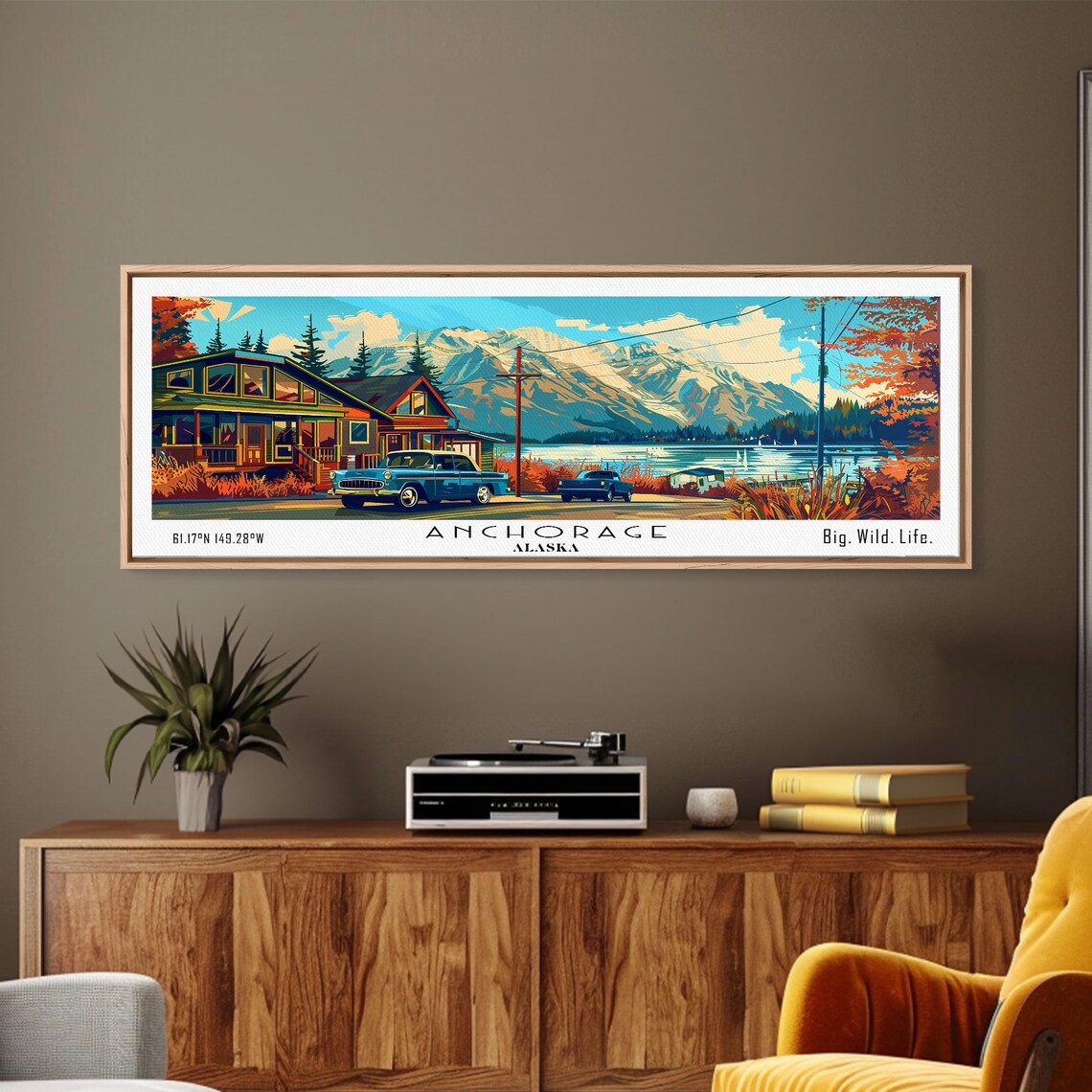 Anchorage Alaska Lakeside Cabins Snowy Mountains Vintage Truck Travel Poster - Image 5