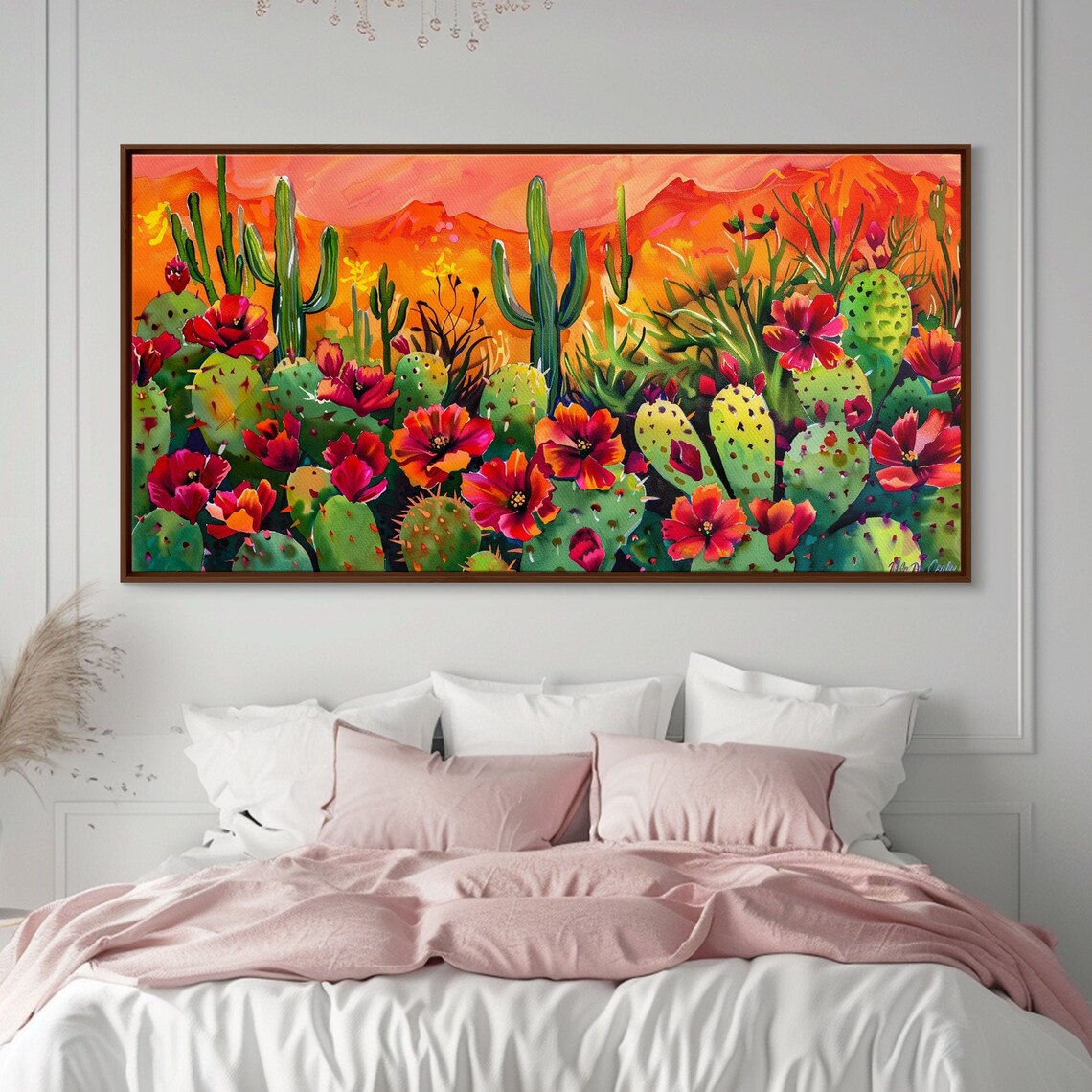 Colorful Cactus Garden Blooming Flowers Saguaro Sunset Art Poster - Image 3