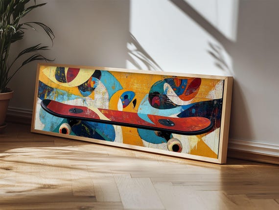 Colorful Urban Skateboard Print Bold Abstract Street Art Graffiti Wall Decor Teen Bedroom Accent Gift Idea For Him
