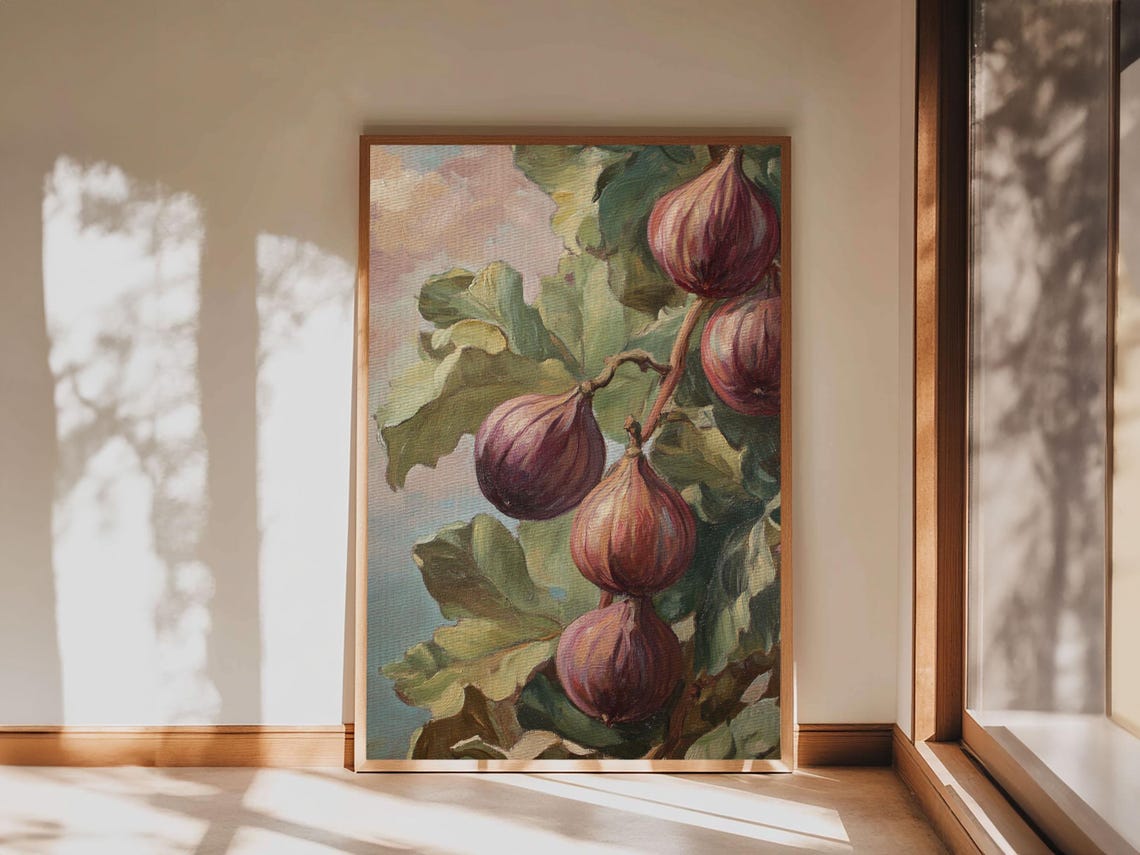 Ripe Figs On The Vine Oil Painting Botanical Kitchen Wall Poster - Image 3