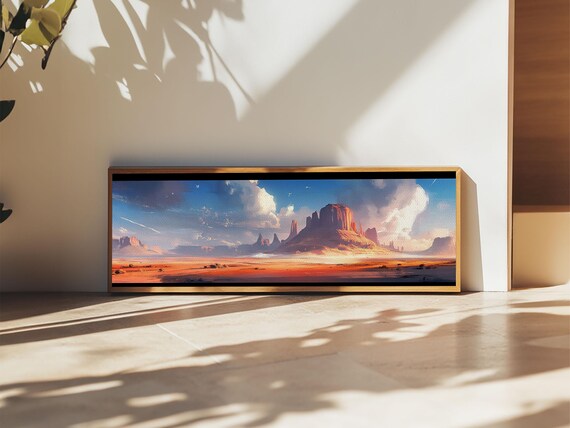 Majestic Desert Landscape Framed Print Panoramic Painting Southwest Wall Art Above Bed Art Rustic Decor Living Room Art