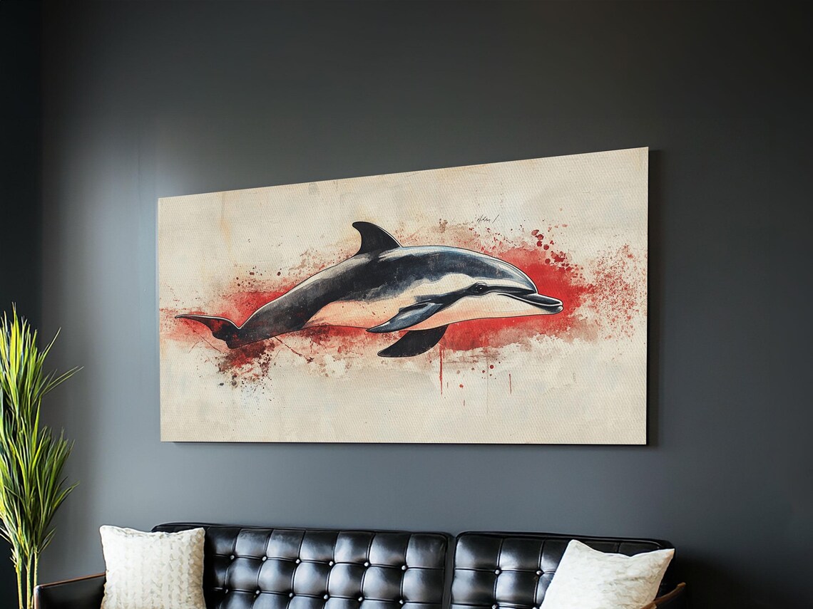 Dolphin Leaping Red Splash Background Watercolor Animal Painting Print - Image 4