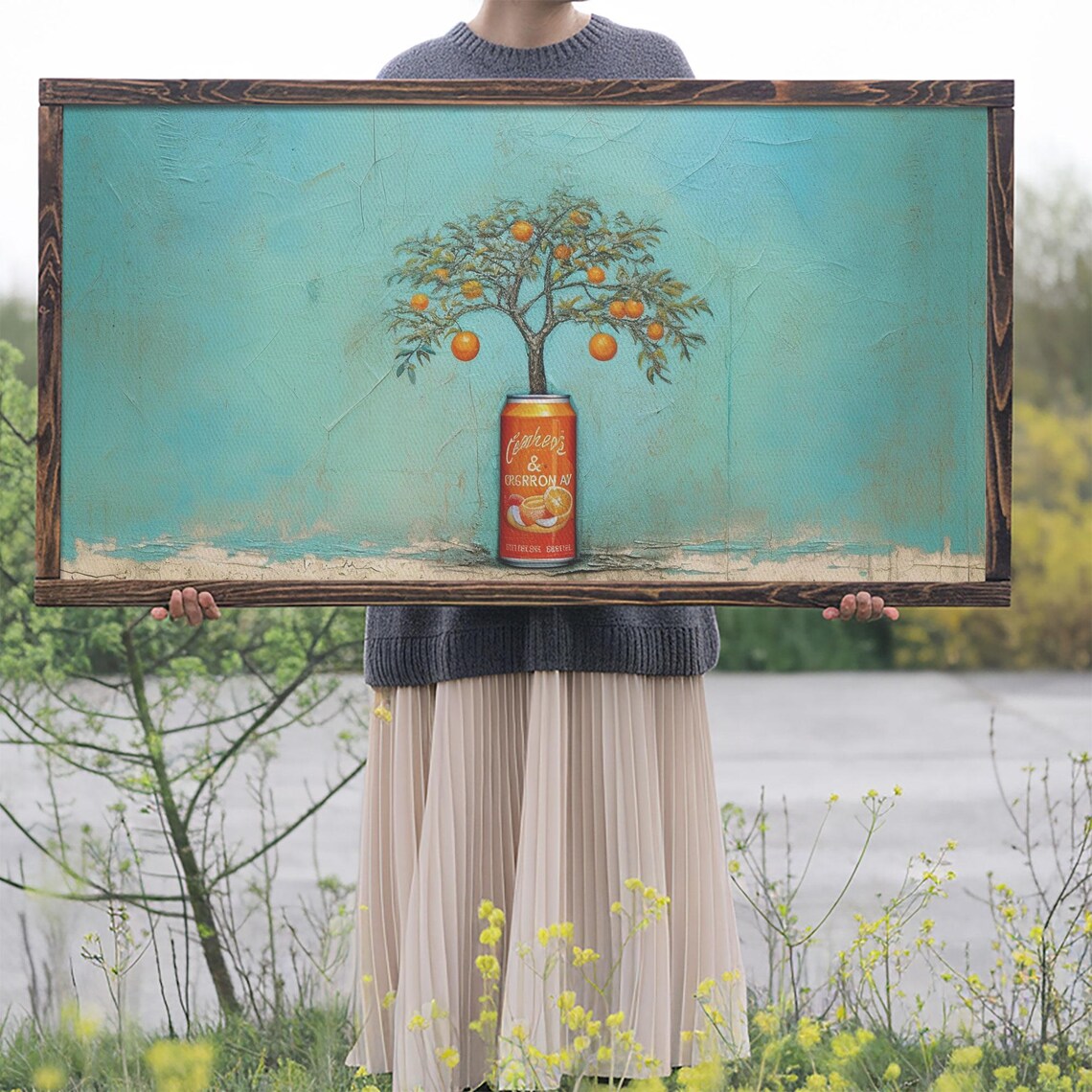 Orange Tree Growing Out Of Vintage Soda Can Surreal Plant Wall Art - Image 2