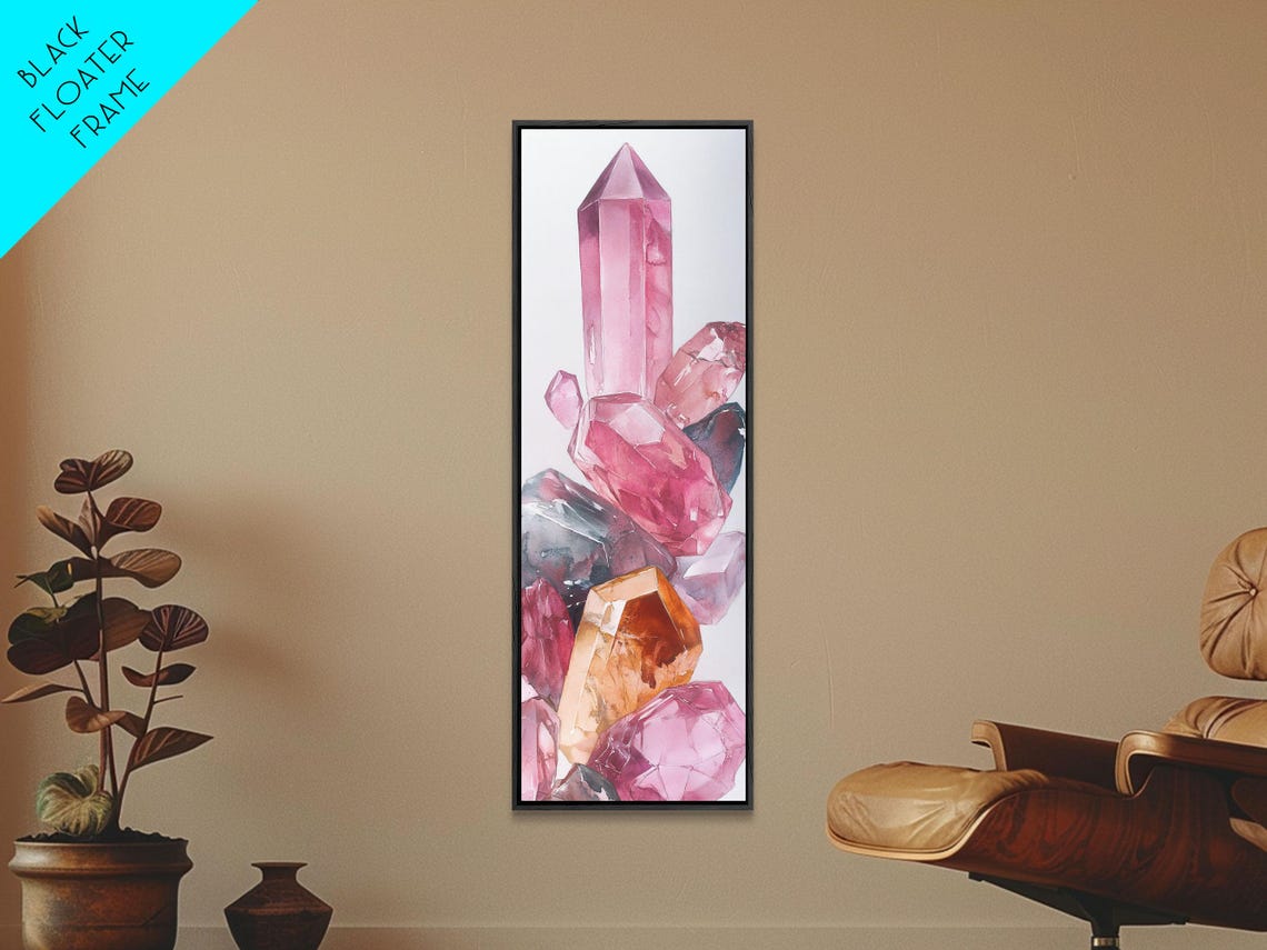 Pink Crystal Cluster Rose Quartz Watercolor Healing Art Poster - Image 2