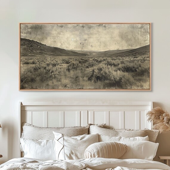 Expansive Desert Landscape With Rolling Hills Framed Print For Farmhouse Bedroom Wall Art Rustic Home Decoration Scenic Nature Scene