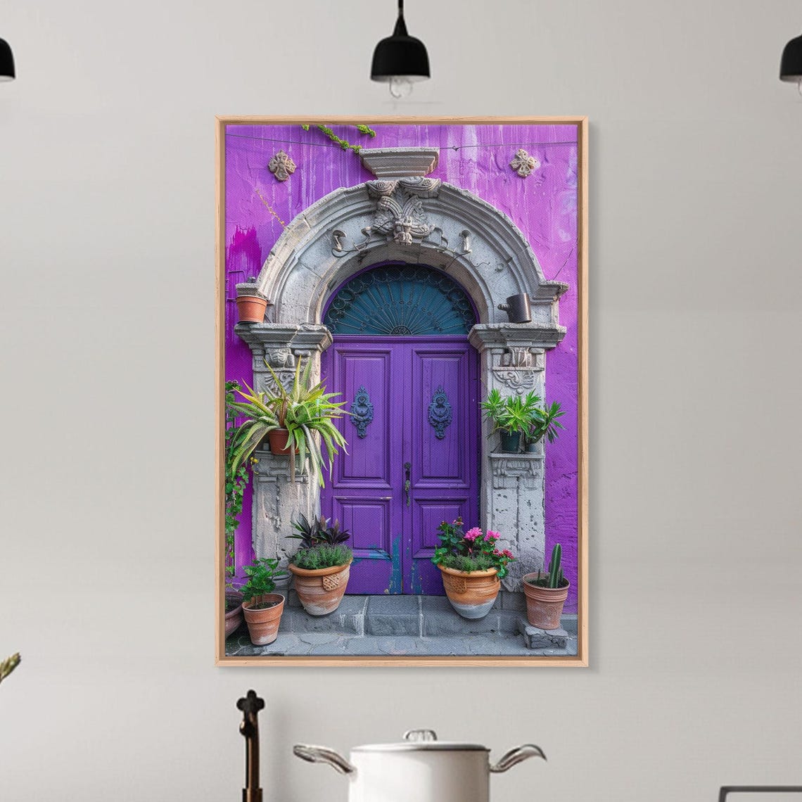 Violet Purple Double Door Stone Arch Fanlight Garden Plants Art Poster - Image 3