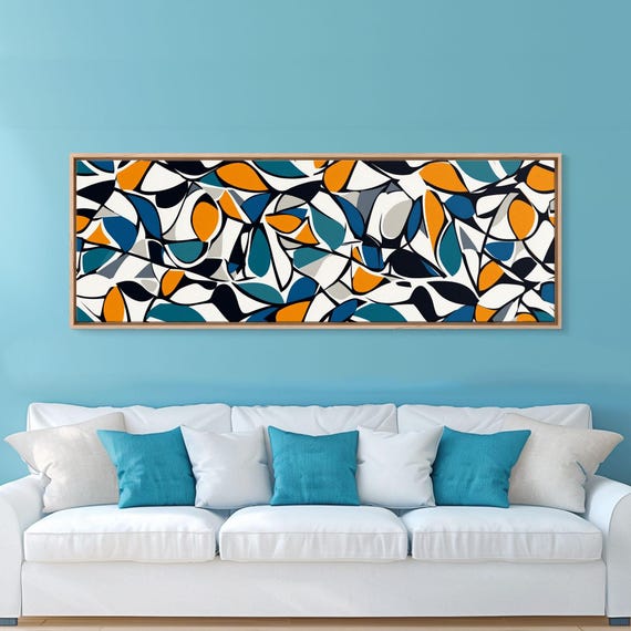 Mid Century Modern Art Floral Abstract Pattern Panoramic Print Retro Loft Art Large Wall Art Geometric Abstract Art