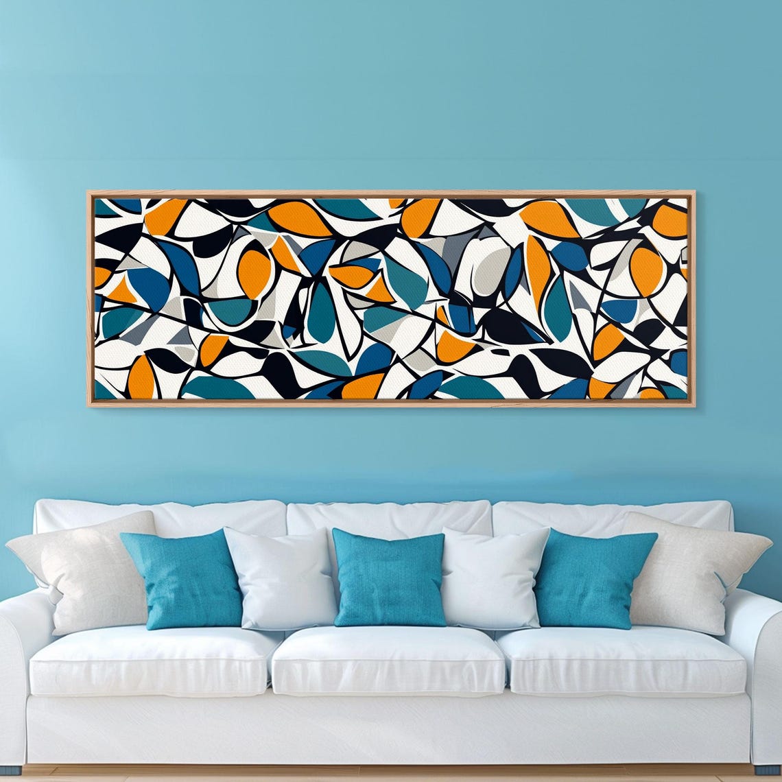 Mid Century Modern Art Floral Abstract Pattern Panoramic Print Retro Loft Art Large Wall Art Geometric Abstract Art