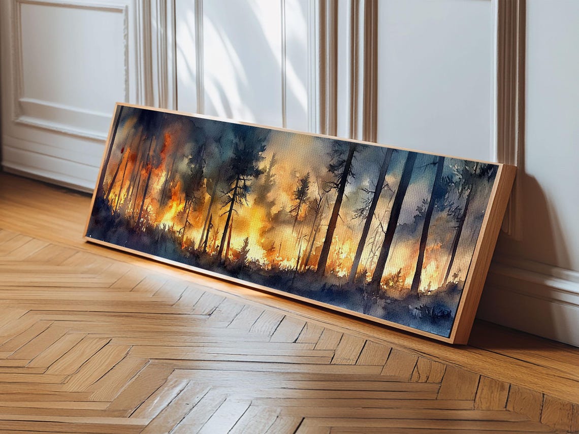Forest Fire Burning Between Dark Pines Moody Watercolor Poster - Image 6