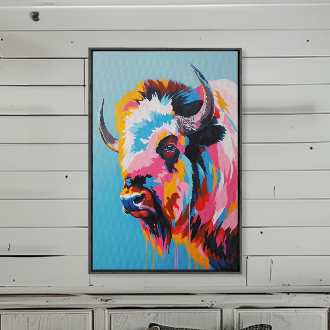 Vibrant Bison Portrait In Colorful Pop Art Style Wall Poster
