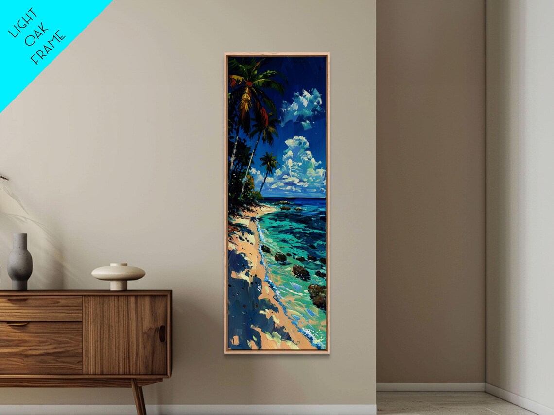 Rocky Tropical Beach Palm Trees Turquoise Cove Painting Print - Image 6