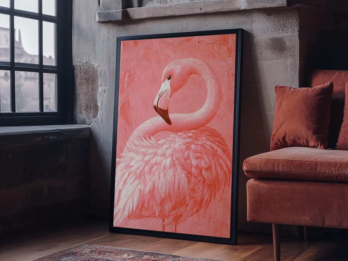 Pink Flamingo Painting Print Preppy Trendy Wall Art Animal Print Framed Print Wood Framed Art Dorm Decor Apartment Art Nuevart - Image 4