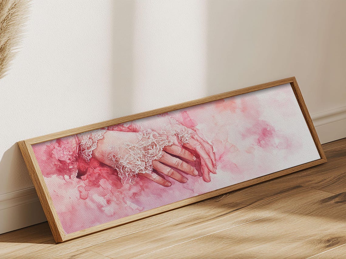 Elegant Lace Cuff Hands Pink Watercolor Feminine Romantic Wall Art