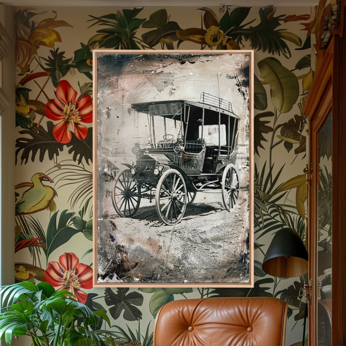 Antique Motor Carriage Sepia Vintage Automobile Distressed Wall Poster - Image 2