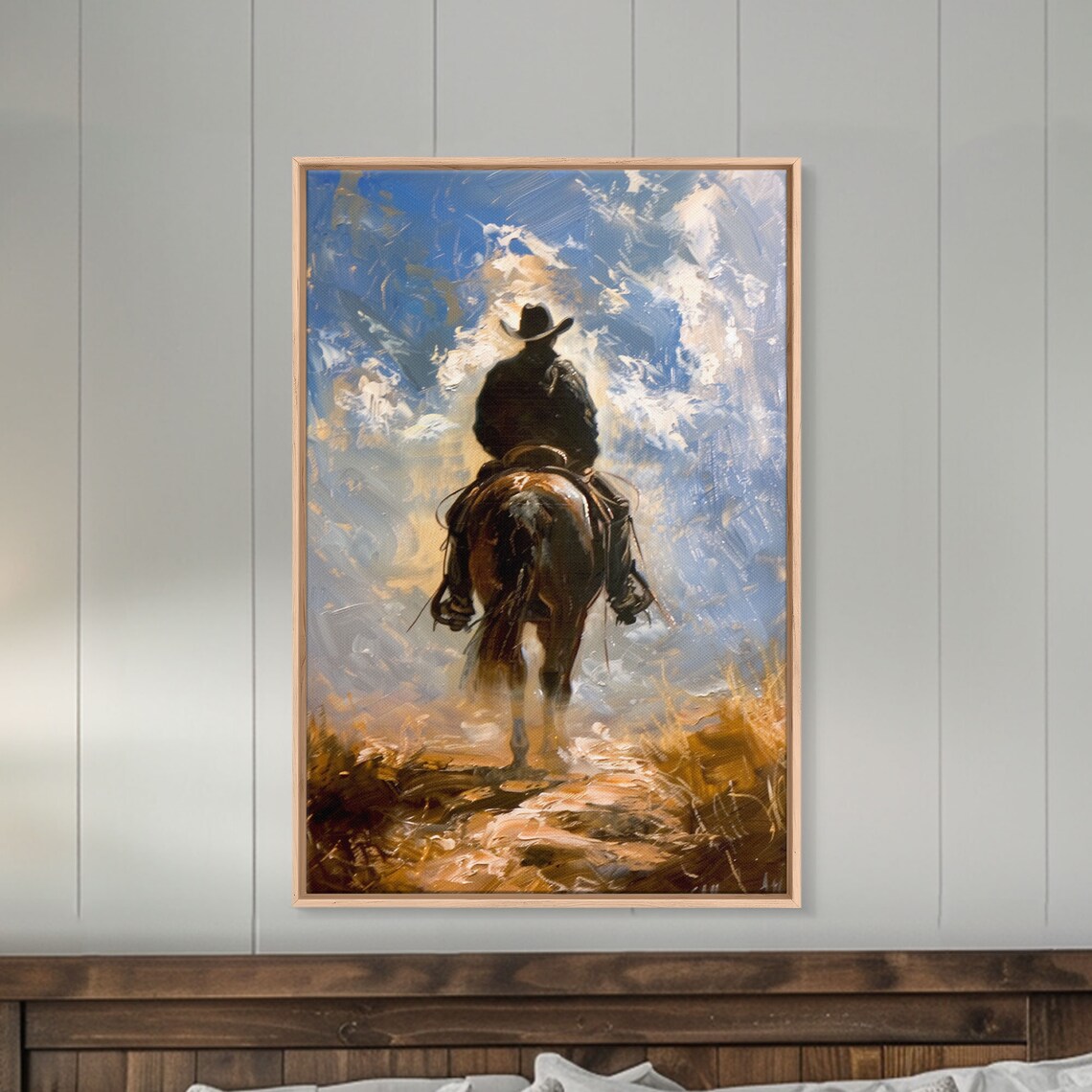 Cowboy Silhouette Riding Through the Plains, Western Art Print - Image 3