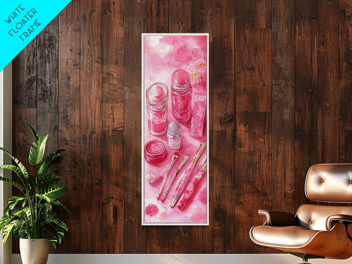 Pastel Pink Beauty Tools Print Feminine Wall Art Light Pink Bathroom Decor Makeup Lover Rustic Vertical Artwork Girly - Image 5