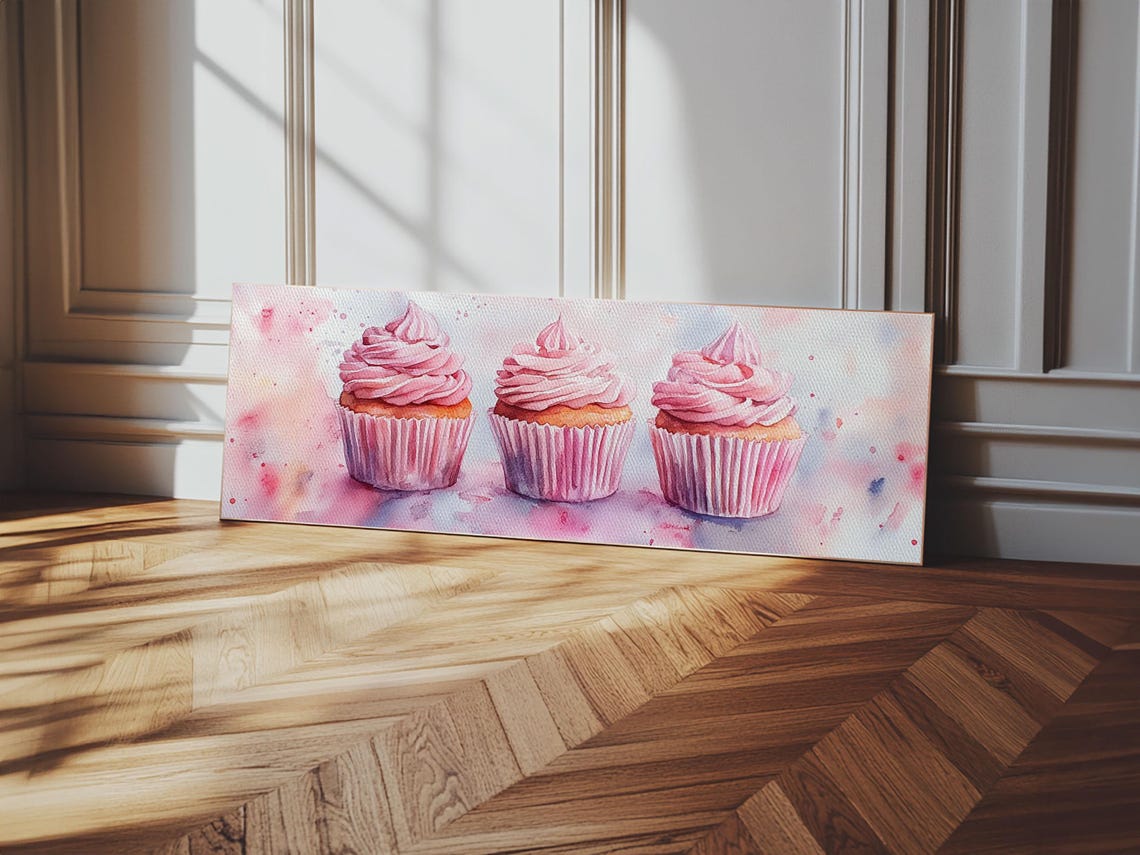 Elegant Cupcakes Print Horizontal Wall Art Wabi Sabi Art Pink Wall Kitchen Decor Minimalist Bakery Prints - Image 6