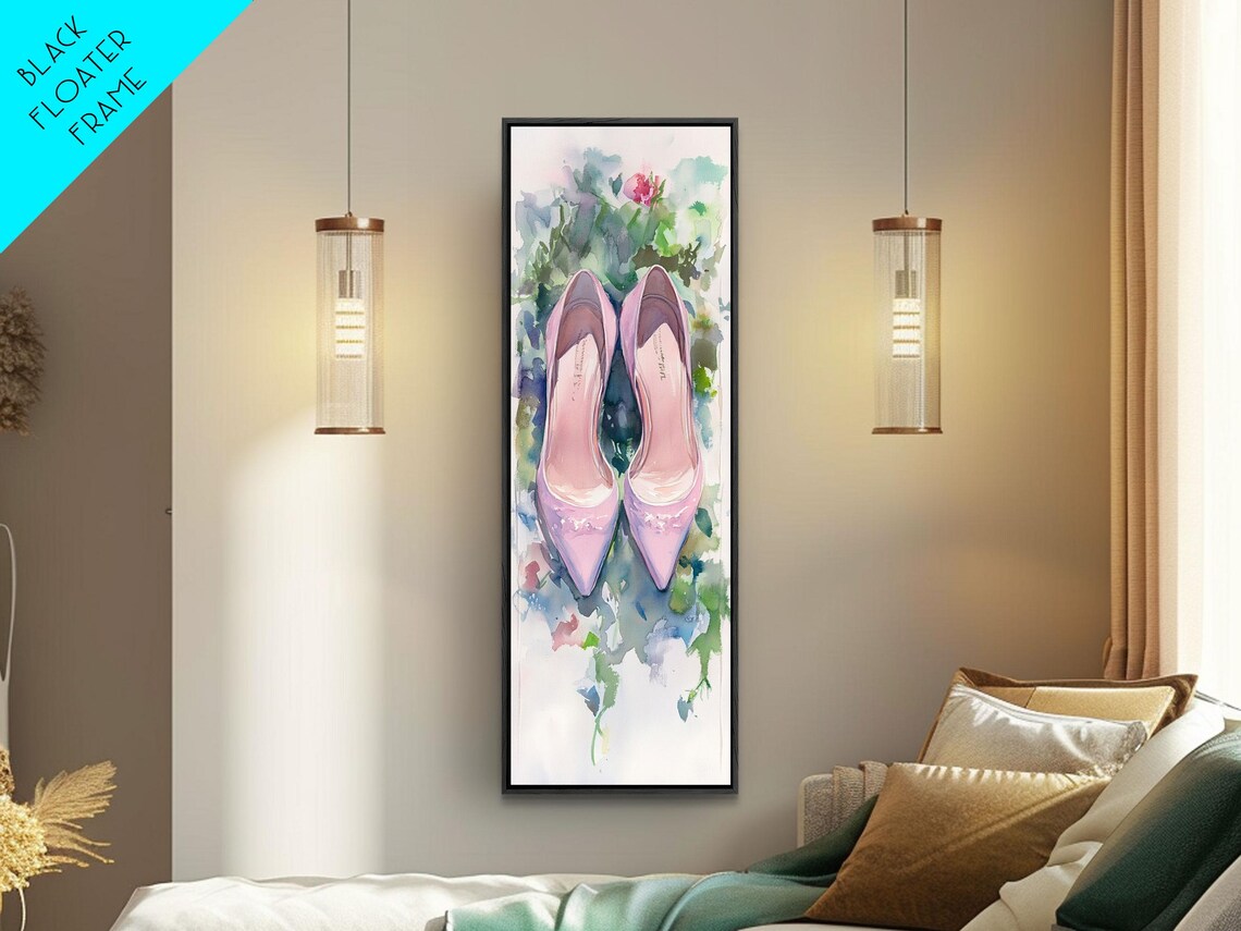 Pink Ballet Heels Watercolor Chic Fashion Illustration Wall Art - Image 2