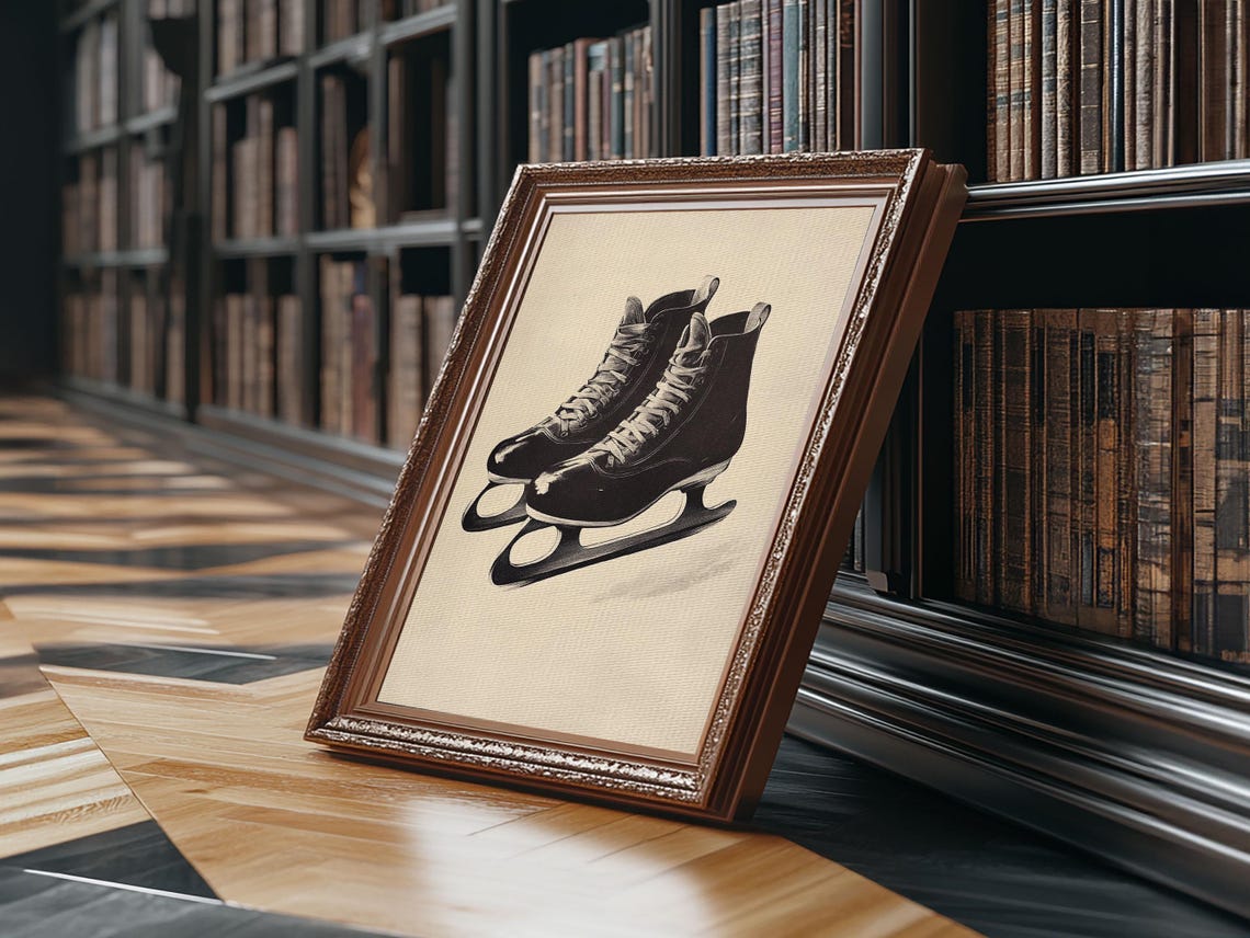 Retro Black Ice Skates Vintage Sketch Winter Holiday Wall Poster - Image 6