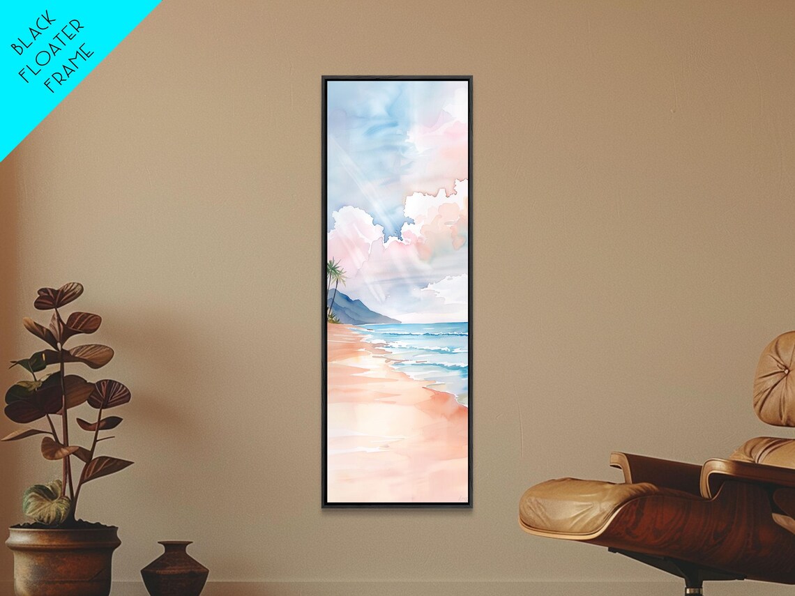Soft Watercolor Shoreline With Pink Sand Beach And Billowing Clouds Travel Poster - Image 4