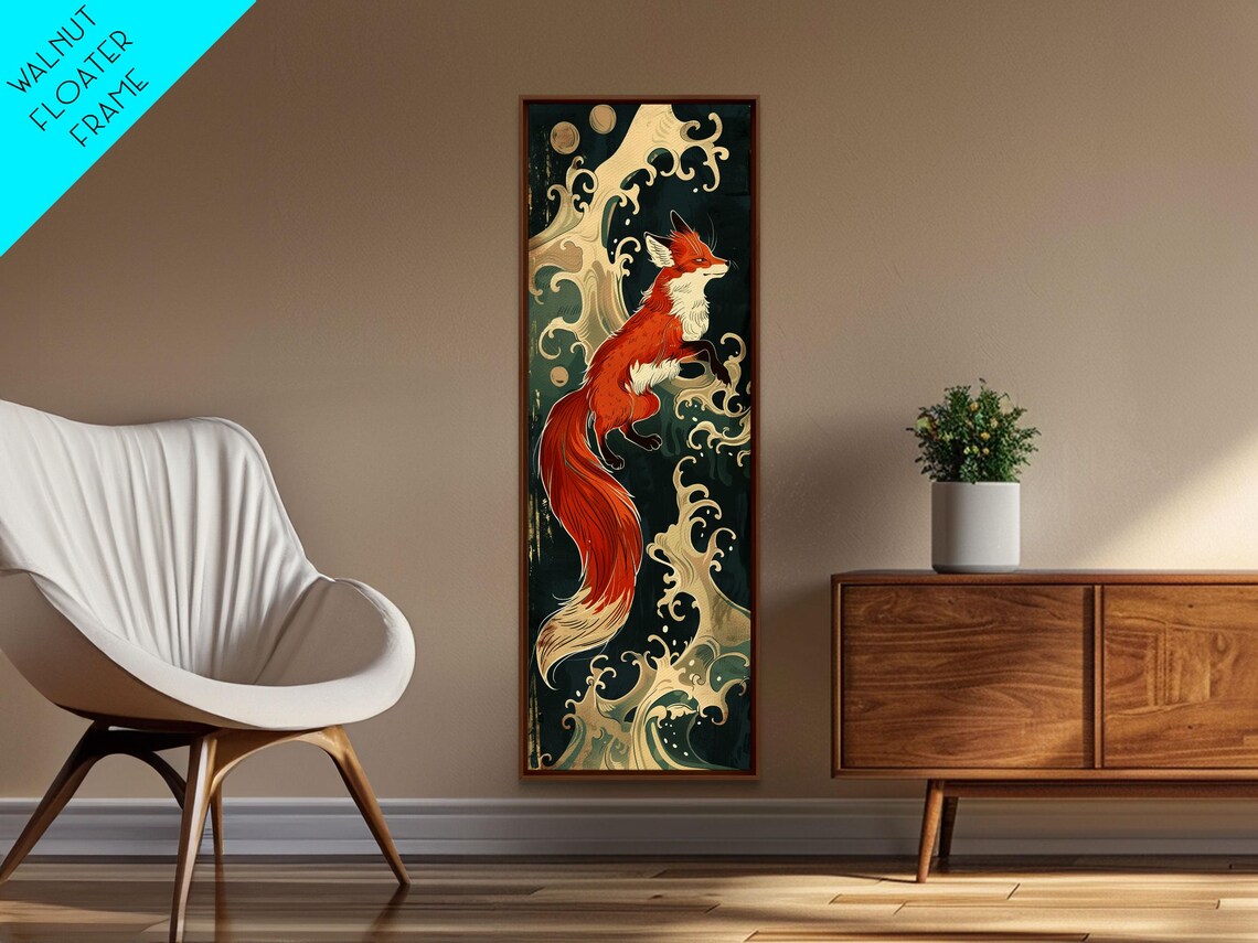 Ukiyo-E Fox and Foamy Waves, Japanese Art Print - Image 6