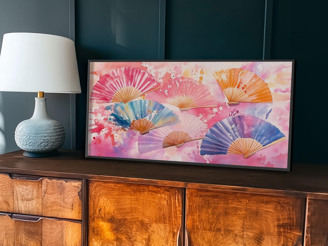 Colorful Folding Hand Fans Watercolor Asian Decor Chinoiserie Poster - Image 6