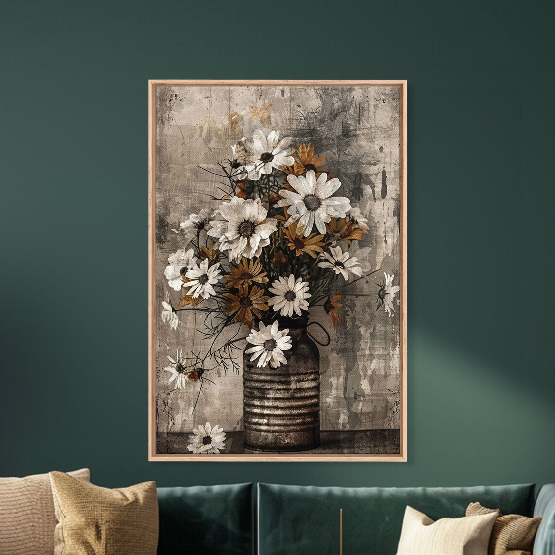 Rustic Metal Vase With Daisies, Farmhouse Art Print - Image 4