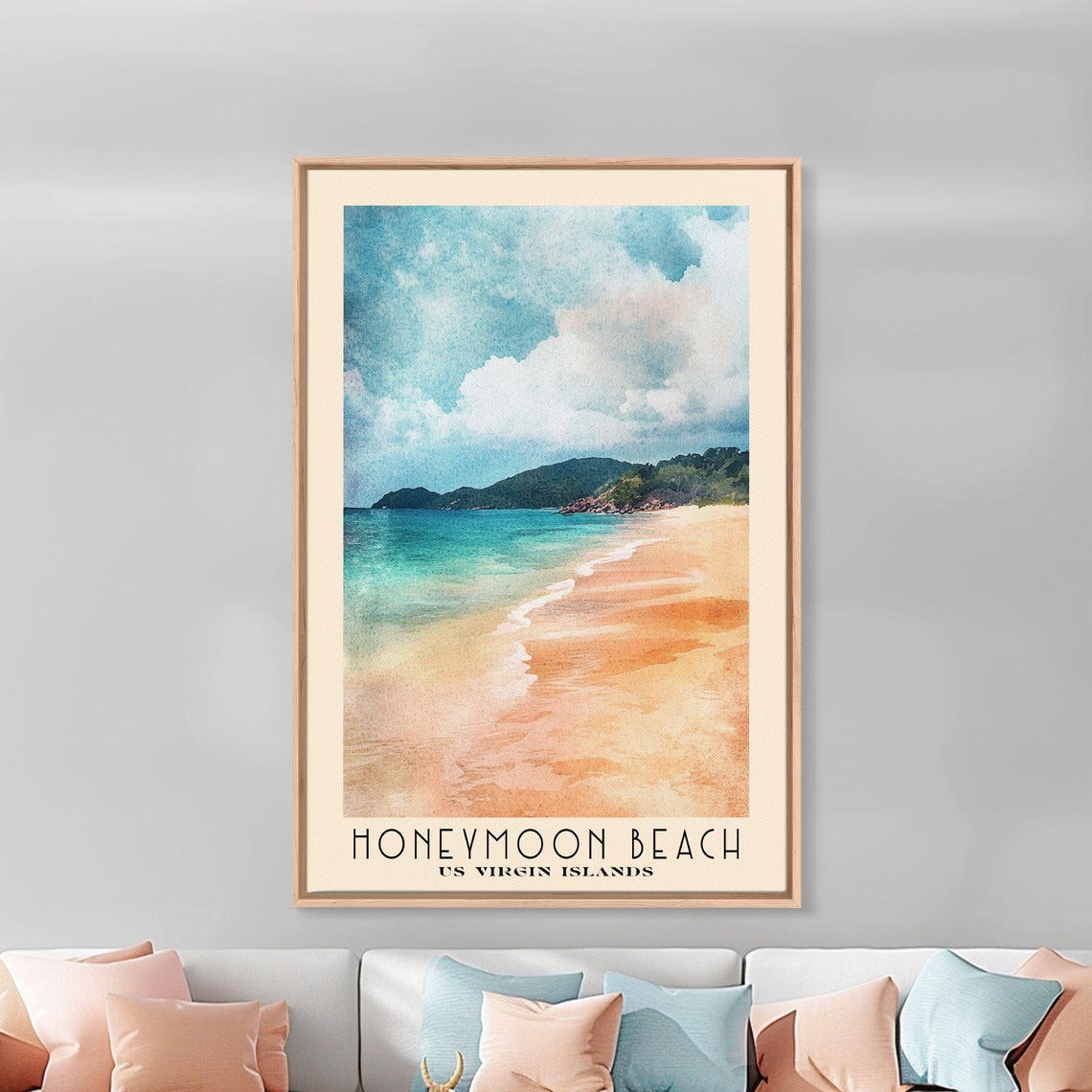 Honeymoon Beach Us Virgin Islands Watercolor Beach Print Vacation Gift Wall Art Framed Print Framed Beach Painting - Image 3