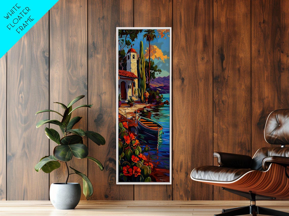 Mediterranean Village Chapel By The Water Impasto Coastal Scene Poster - Image 6