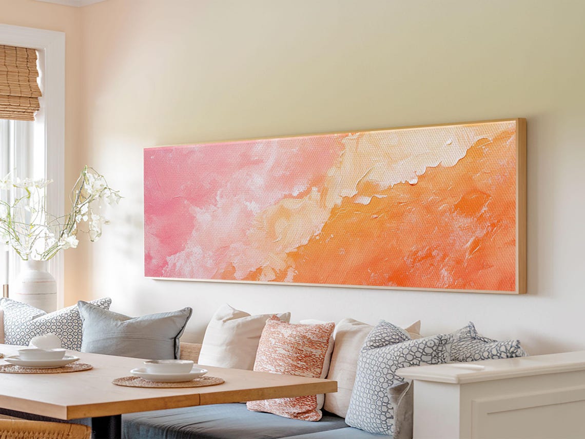 Textured Blush Pink Coral Peach Abstract Pastel Panoramic Art Print - Image 5