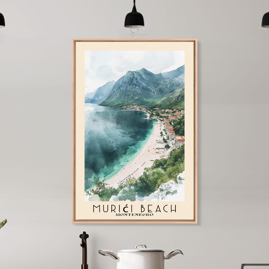 Murici Beach Montenegro White Sand Bay Mountain View Watercolor Poster - Image 6