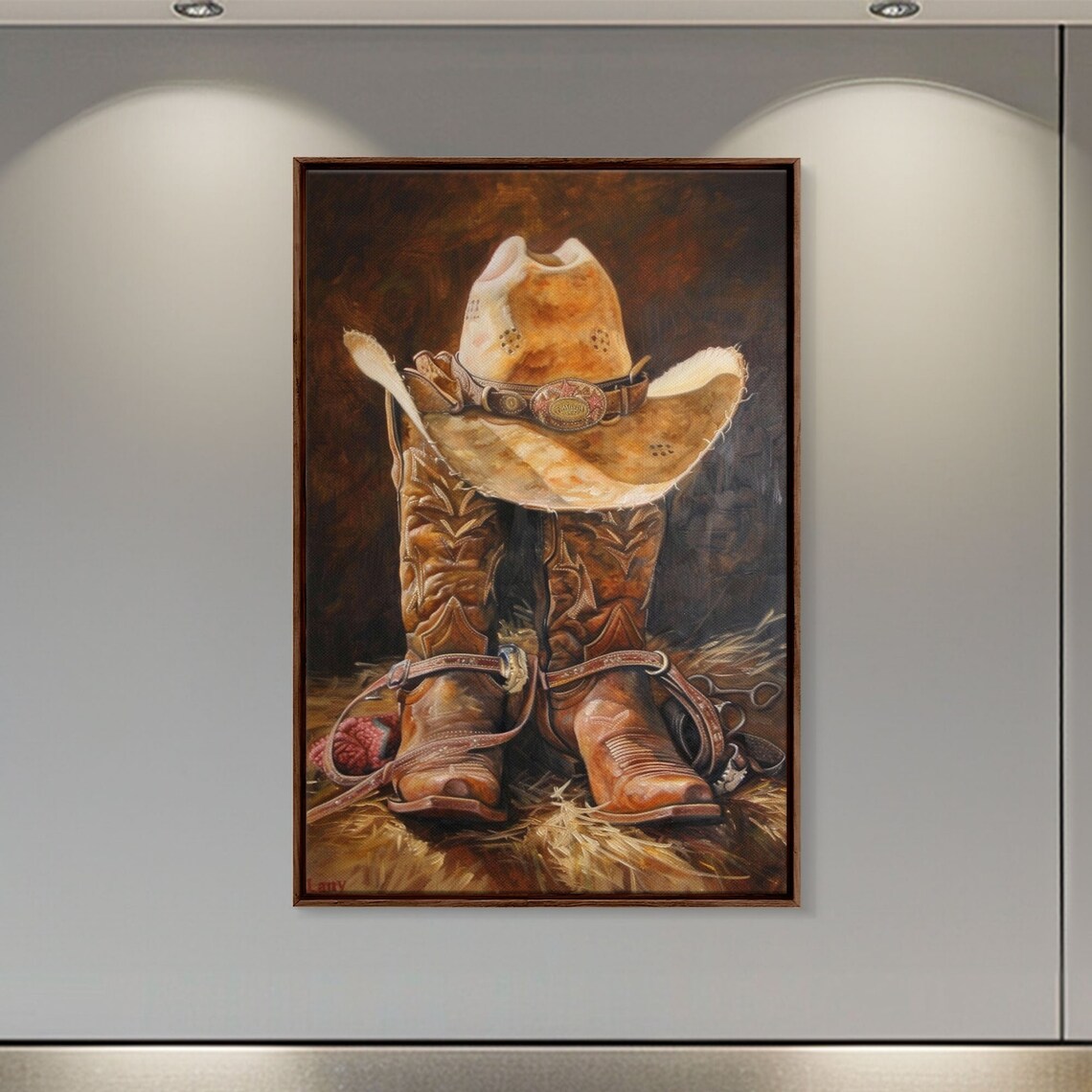 Western Cowboy Boot and Hat Rustic Living Room Art Print - Image 5
